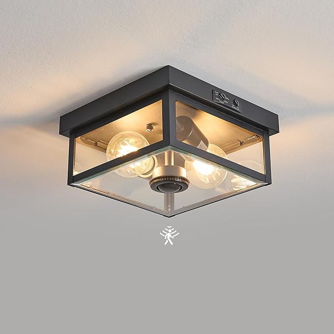 (2026 Upgrade Adjustable Motion Sensor Outdoor Ceiling Light,8.5IN Fully Sealed Fixture with Clear Beveled Glass,Waterproof, Dustproof & Insect-Proof,Suit to Porch,Patio,Garage,Hallway