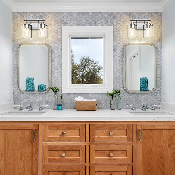 Bathroom Vanity Light Fixture, 2-Light Brushed Nickel Over Mirror, Modern for Bedroom Vanity Table Hallway