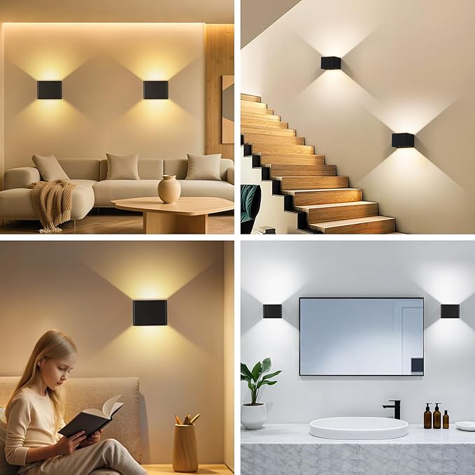 Yochoice Motion Sensor Wall Sconces with Remote Control, 6000mAh Black Wireless Touch Control Rechargeable Lamps with 3 Color Temperatures, LED Up Down Battery Operated Wall Lights Indoor, 2-Pack