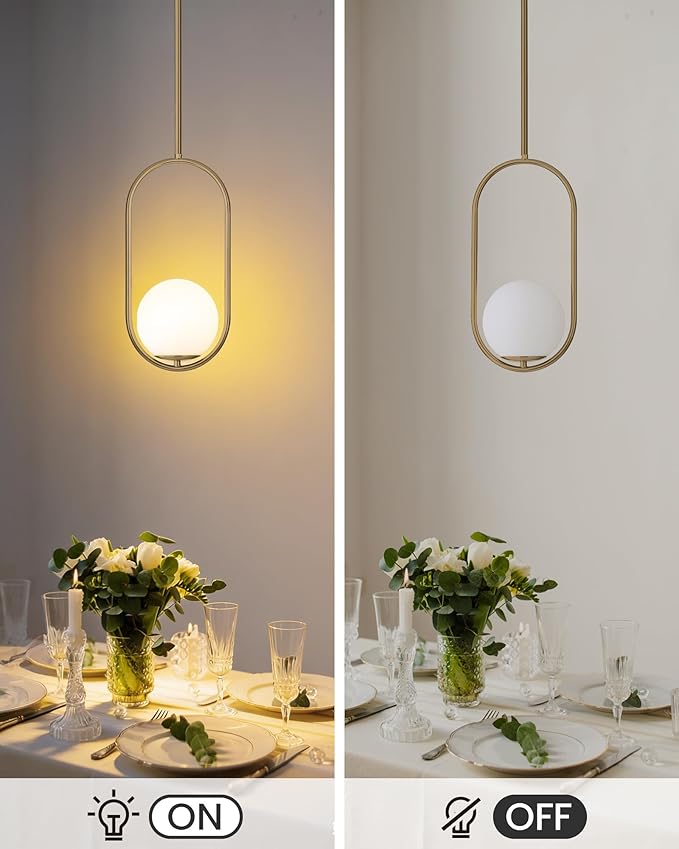 Yunnix 3 Pack Pendant Lights Kitchen Island, Pendant Light Fixtures, Modern Champagne Bronze Globe Glass Pendant Lighting, Mid Century Chandelier One Light for Bathroom Bedroom