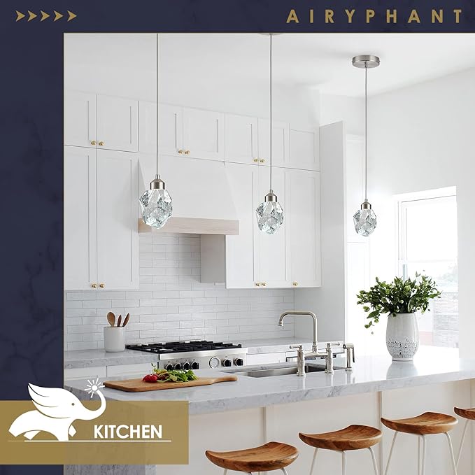 Modern Nickel Crystal Pendant Light, Dimmable LED Pendant Light Fixture for Kitchen Island Dining Room Bedroom Bathroom 5W Cool White 6000k