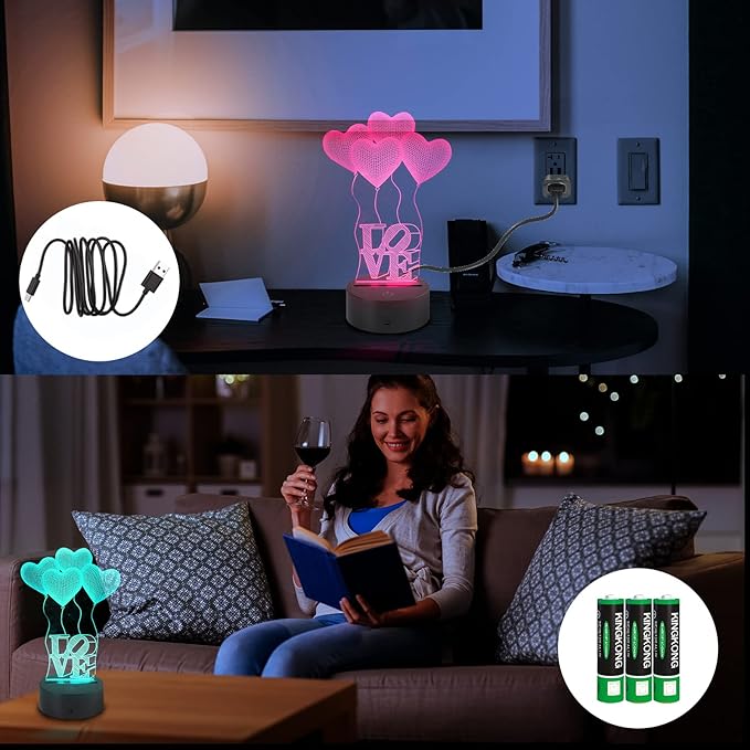 AZIMOM 3D Illusion Lamp Electric Guitar Remote Control 16 Colors Night Light for Kids Smart Touch Bedside Lamps Bedroom Decoration Boys & Girls Women Birthday Gifts