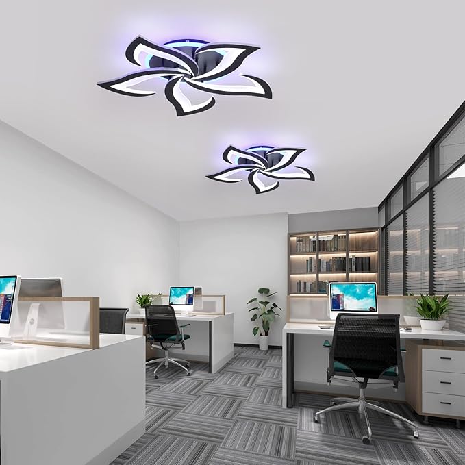 Modern LED Ceiling Light, Dimmable Flush Mount Ceiling Lights, Remote Control Acrylic Ceiling Lamp Fixture for Living Room Dining Room Bedroom,3000-6000K,Black