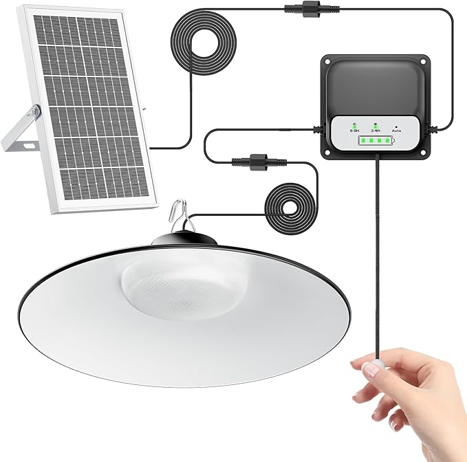 Otovoda Solar Shed Light Indoor Outdoor, Daytime Available Pendant Light with Pull String, 3 Lighting Modes, IP65 Waterproof, Dusk to Dawn Outdoor Light for Chicken Coop Barn Home Shop Gazebo Garage