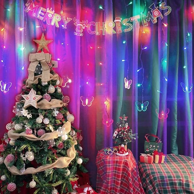 Butterfly Curtain Fairy String Lights, 120LED 8 Modes USB Powered Timer Firefly Twinkle Light with Romote, 14.7FT Copper Wire Hanging Decoration for Room, Wedding, Bedroom, Party, Christmas Decor