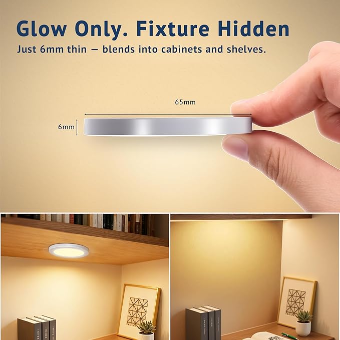 V4light Smart Under Cabinet Lights, Plug-in Puck Lighting with App, Voice & Motion Control, Dimmable 2700K–6500K, Compatible with Alexa & Google Home, Kitchen, Closet & Shelf Lighting (6 Pack)