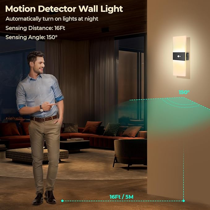 LED Wall Sconces Set of Two | Wall Lamps with 2000mAh Battery Operated,Rechargeable,Sensing Mode and Constant Light Mode,Acrylic Wall Sconce,Warm White,3000K,Cordless Wall Light (2Pcs)
