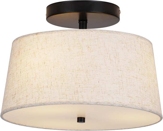 12.6" Light Fxitures Ceiling Mount,3 Light Semi Flush Mount Ceiling Light Fixture,Bedroom,Modern Close to with Linen Shade Drum Light for Living Room Kitchen Entryway lamp