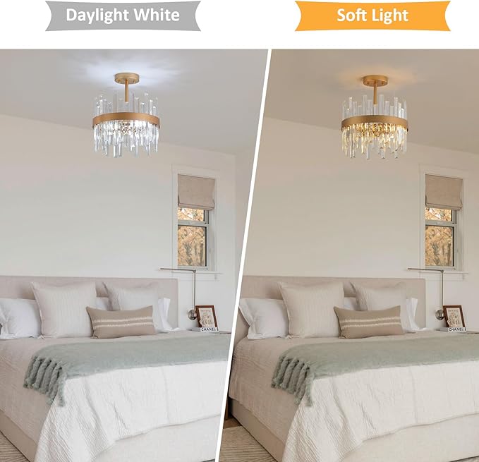 Gold Semi Flush Mount Ceiling Light Fixture, Modern Hallway Light Fixtures Ceiling Mount, Foyer Kitchen Lighting Fixtures Ceiling Lights for Bedroom, Bathroom, Laundry Room, Entryway