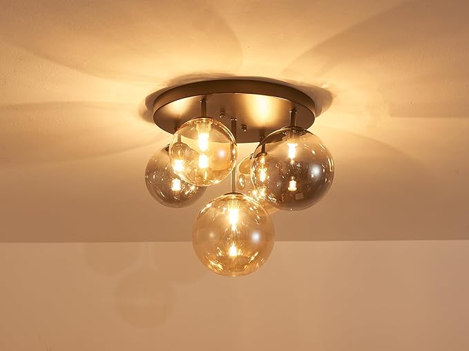 Shrine Lighting Bubble Glass Ceiling Light, Flush Mount Ceiling Light for Living Room, D14'' x H12'', G9*4 Sockets, Globe Glass Shade & Black Finish Frame