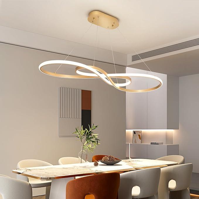Modern Led Pendant Light, Dimmable Gold LED Chandelier for Dining Room Light Fixture Over Table Modern Kitchen Island Lighting, Height Adjustable Ceiling Light