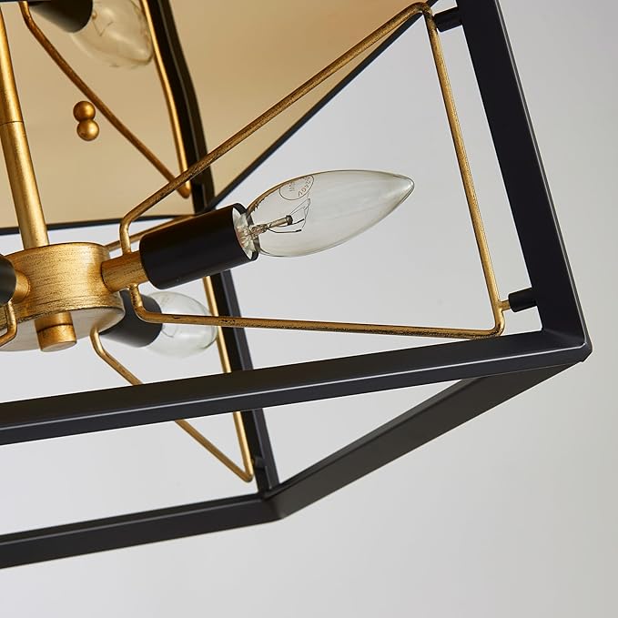 AGV LIGHTING CL047BB Modern Ceiling Light, Semi-Flushmount Close to Ceiling Light Fixture, Perfect for Living Space, D13 x H5, 4 x E12 Socket, Rustic Brass & Matte Black Finish
