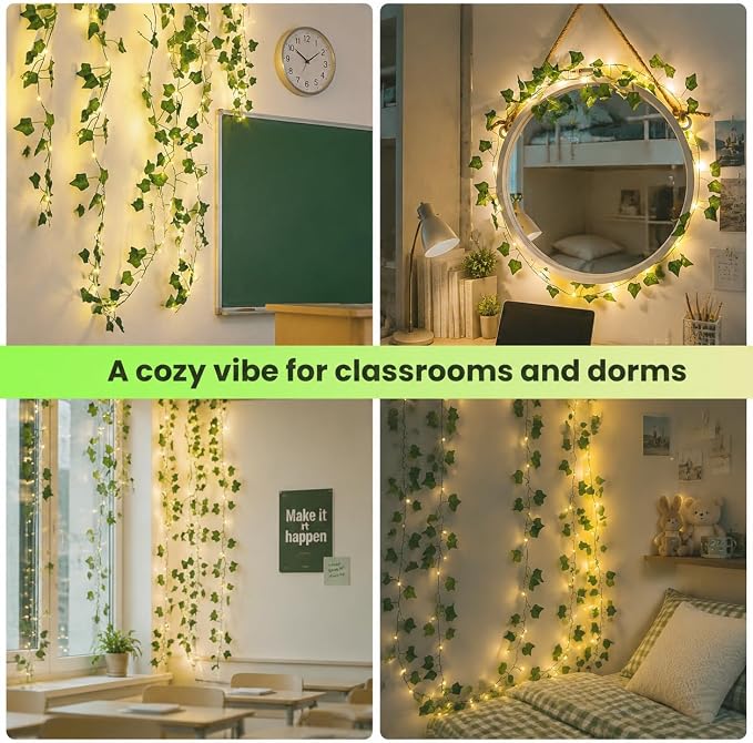 Ivy Vine String Lights, 23FT 73 LED Pre-Wrapped Faux Ivy Garland with Fairy Lights, USB & Battery Powered Leaf Lights for Bedroom Wall, Dorm Room, Classroom Decor, Warm White
