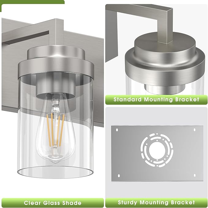 Espird Bathroom Lighting Fixtures, 4-Light Bathroom Vanity Lights Over Mirror, Brushed Nickel Vanity Light with Glass Shade, Modern Vanity Lighting Fixtures for Bathroom, Bedroom, Hallway