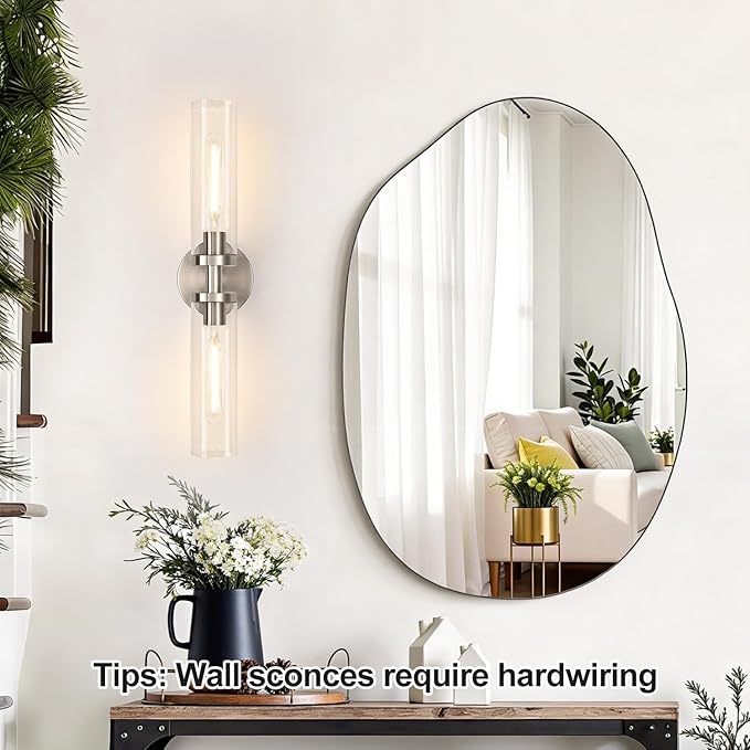 Indoi Brushed Nickel Wall Sconces, Hardwired Bathroom Sconces Vanity Light with Clear Glass, Modern Bathroom Vanity Lights fixtures for Mirror Bedroom Living Room Hallway Kitchen