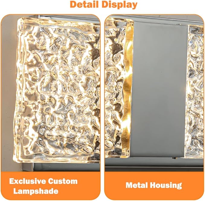 Modern 6-Lights Bathroom Vanity Lighting, Chrome Crystal LED Bathroom Light Fuxtures Over Mirror, Art Deco Dimmable Wall Sconce, Crystal Bathroom Light, Acrylic Hardwired Wall Lamp(H4.33in, L22.64in)