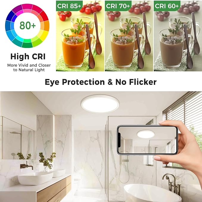 zemty 2Pack 13 inch White LED Flush Mount Ceiling Lights, Dimmable 5 Color Temp (3000K-6500K), 24W 2400LM Bright Round Light Fixture for Kitchen/Bathroom/Bedroom/Office