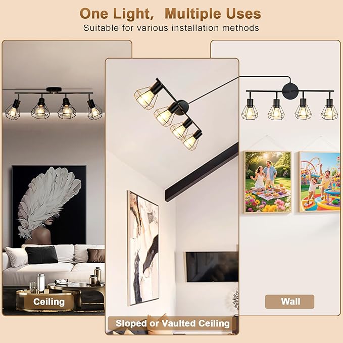 LTBLIGHT 4-Light Plug in Track Lighting with Power Cord, Plug in Ceiling Light with ON/Off Switch, LED Spotlight for Kitchen, Living Room, Artwork, E26 Base (Bulbs Not Included)