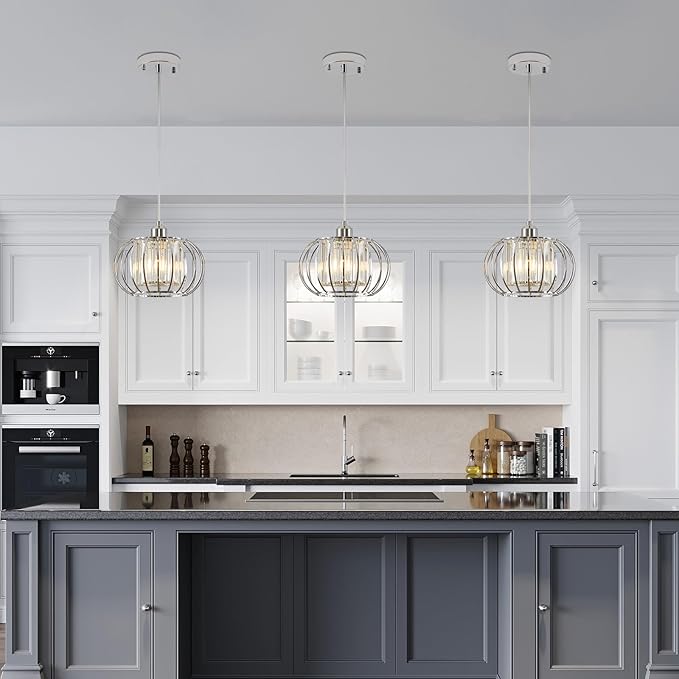 XSDeTu Modern Chrome Pendant Light Fixtures, Mini Crystal Hanging Light Chandelier, Metal Kitchen Island Lighting, Adjustable Pendant Lighting for Kitchen Island, Dining Room, Bedroom, Hallway