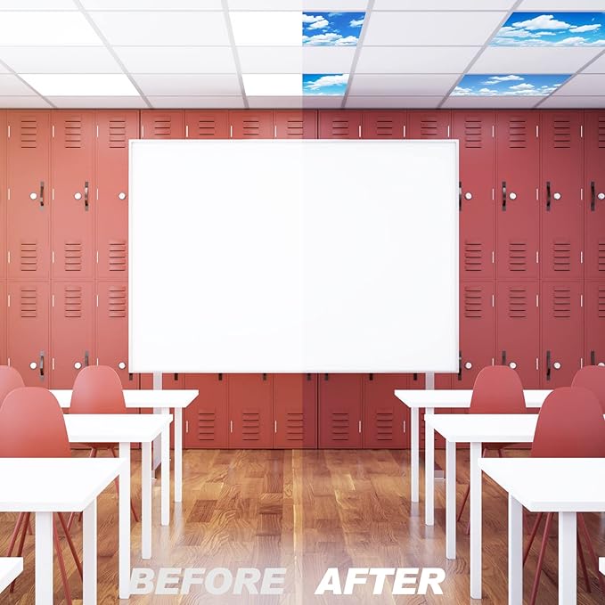Amylove 8 Pcs 4 x 2 Feet Backlit Film Material Fluorescent Light Covers Classroom Filters Ceiling Light Covers Panels Florescent Diffuser