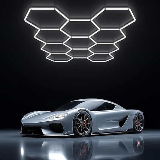 Hexagon Garage Lights Hexagon LED Lights 35880LM 6500K 299W Super Bright Honeycomb Lights Ceiling for Garage, Warehouse, Car Detailing Shop, Exhibition Hall, Gym (11 pack )