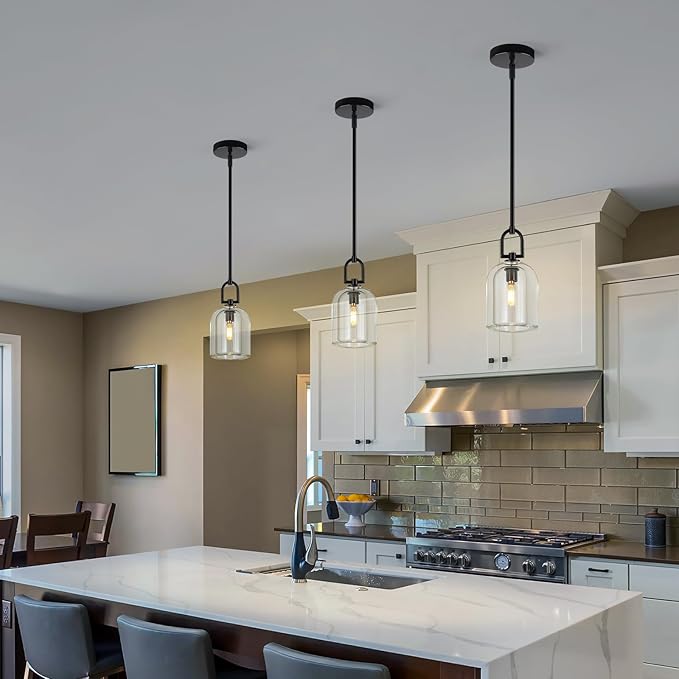 Modern Black Pendant Lights Kitchen Island Ceiling Chandelier Indoor Thick Crystal Hanging Light Fixtures for Kitchen Living Room Dining Room Bedroom（3Pack）