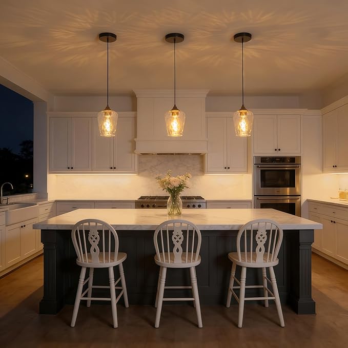 2 Pack 5.1" Mini Black Blown Glass Pendant Lights Kitchen Island Lighting, Small Black Hammered Glass Pendant Light Fixtures, Kitchen Pendant Lights with Hammered Glass Shades for Dining Room Sink