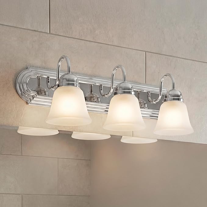 Kichler 24" 3-Light Vanity Bath Light in Chrome, Modern Bathroom Light with Clear Satin Etched Glass, (24" W x 8" H), 5337CHS