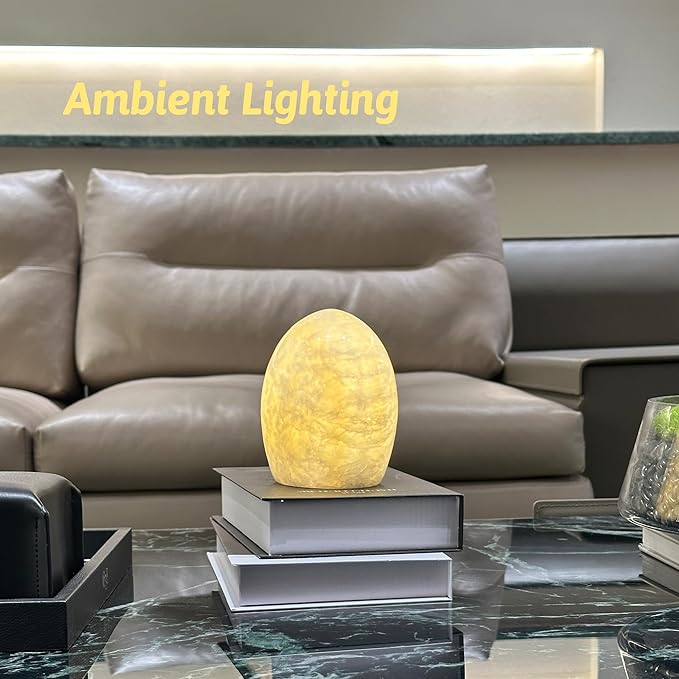 Marble Jade Touch Table Lamp Easter Egg Desk Bedside Cordless Lamps for Living Room Night Stands USB-C 3-Level Brightness, LED Night Light for Office Patio Camping Restaurant Home (Peach Jade)
