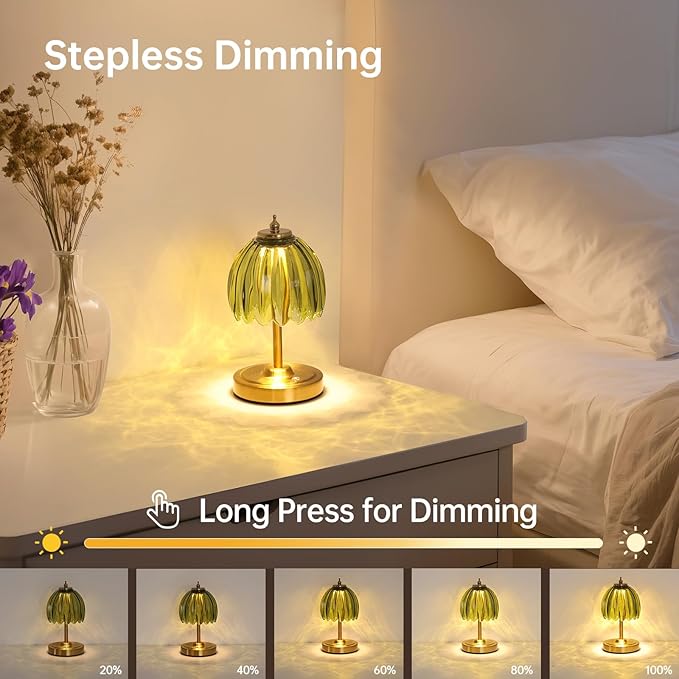 Shenmoyl Set of 2 Tulip Table Lamp with 5200mAh Battery & Touch Control, Cordless Small Table Lamp with 3 Colors, Rechargeable Battery Operated Table Lamps for Nightstand, Bedroom (Green Tulip)