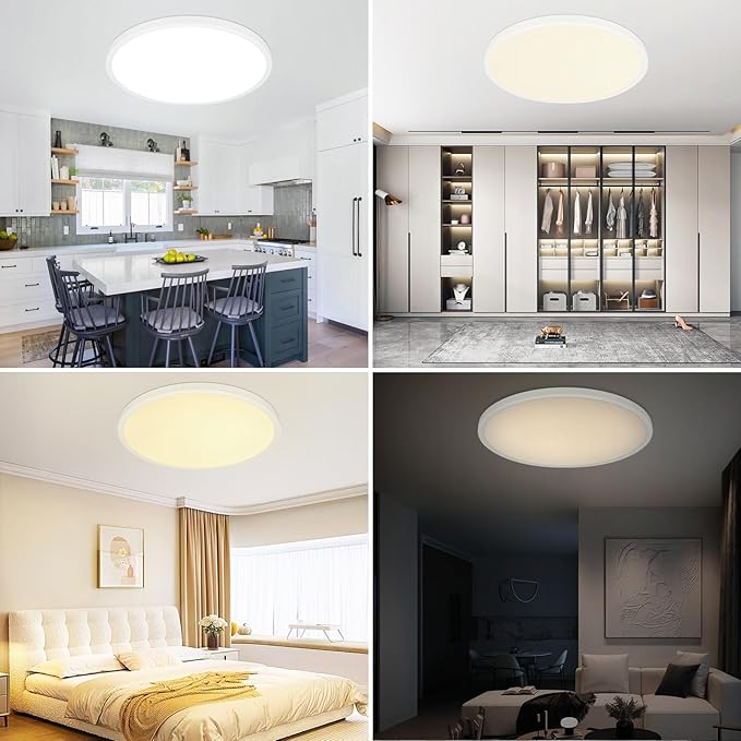 20 Inch Large Flush Mount Ceiling Light Fixture, Dimmable with Remote Control, White, Ultra Thin, 48W 4800Lumen, for Bedroom, Living Room, Kitchen, Dining Room, Home Office