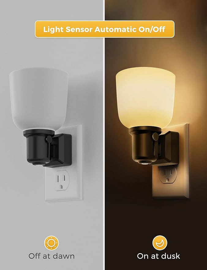 L LOHAS LED Night Lights Plug into Wall, Vintage Plug in Night Light, Dusk to Dawn Sensor,3000K Soft White, Dimmable 0-100LM, Rustic Farmhouse Nightlight for Bedroom,Bathroom,Stairs,Hallway