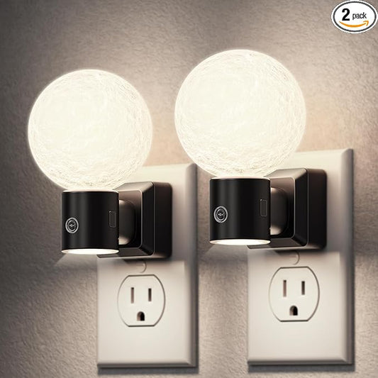 DORESshop Moon Night Light, Night Lights Plug into Wall, Dusk-to-Dawn Sensor, 3D Design 5000K Daylight White, Dimmable Nightlights Indoor for Bathroom, Bedroom, Hallway, Stairs, 2 Packs