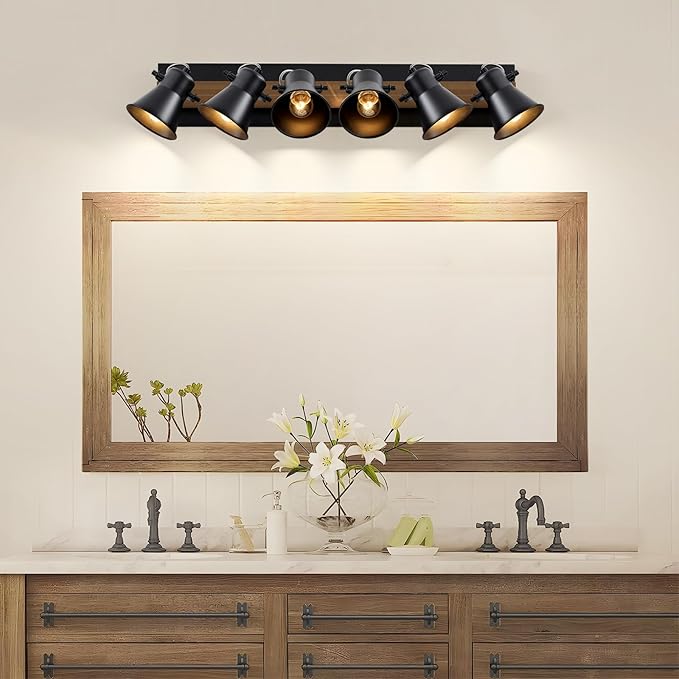 KEESFU 6-Light Track Lighting Kit,Black Semi Flush Mount Ceiling Light with 6 Rotatable Light Heads,Modern Farmhouse Lighting for Livingroom,Bedroom,Hallway,Art Wall,Bathroom,Kitchen.(6-Light)