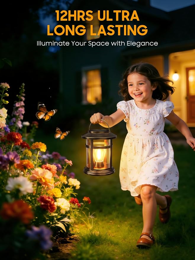Solar Lantern Outdoor Waterproof, 4 Pack Bright Hanging Solar Lights for Outside Decorative, Upgraded Solar Powered Lanterns LED Lighting for Garden Patio Porch Decor Gifts (Antique Copper)
