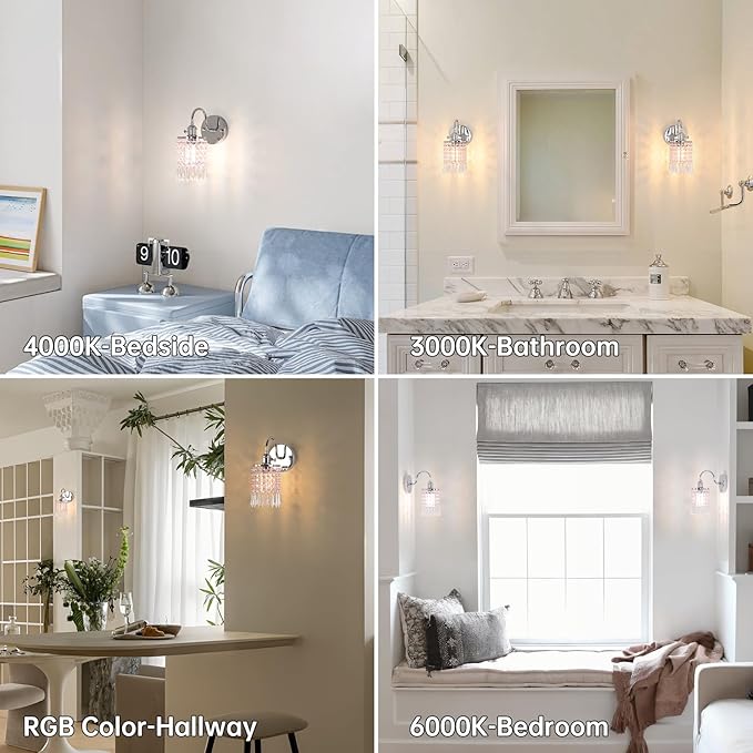 Shenmoyl Set of 2 Crystal Battery Operated Wall Sconce, Rechargeable Battery Powered Wall Lamp with Remote Control, Modern Dimmable Wall Lights for Bedroom Bathroom(Pink, Silver Base)