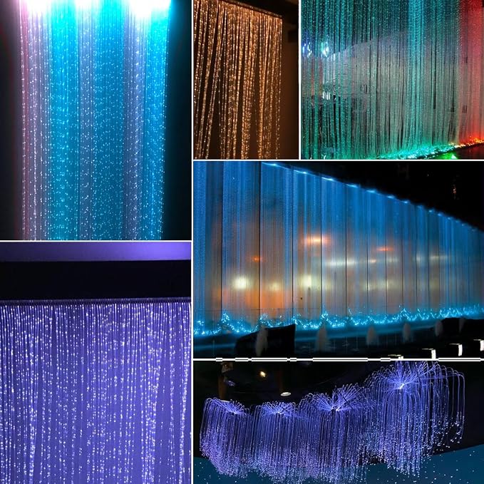 AKEPO 16W RGBW Optical Fiber Curtain Lights Kit, Waterfall Curtain Light for Sensory Room Decoration with Flash Point Fiber Optic Cables 450 Strands 0.03in/0.75mm 13.1ft/4m