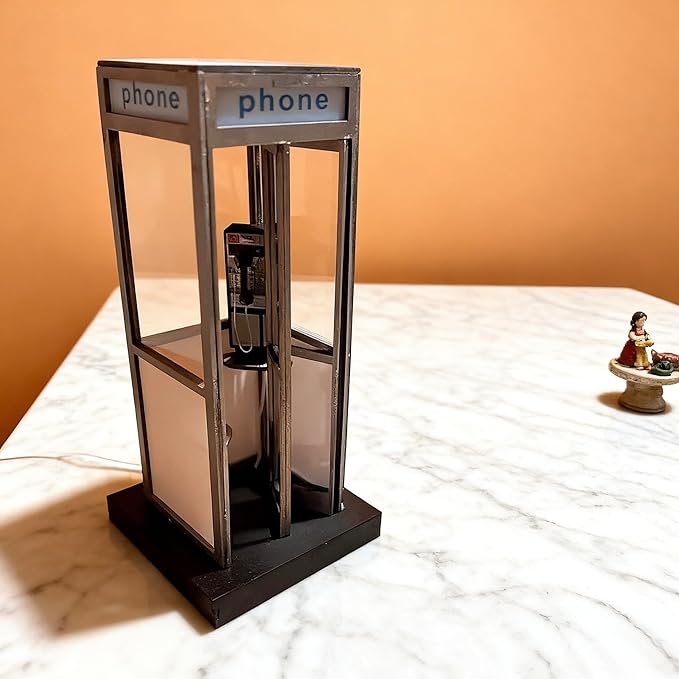 Retro Vintage Tall PhoneBooth Lamp,Classic Telephone Booth Table Lamp with Warm LED Light,Table Light Phone Box Decorative Night Light for Office,Bedroom,Unique Phonebooth Lamp Vintage Decor Home Gift
