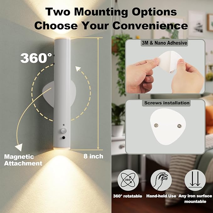 LYTARA Rechargeable Wall Sconces | Dimmable LED Cordless Lamp with Remote, Motion Sensor, Metal Body | Battery Operated Lights for Decor, Night Light Indoor, Hallway, Bedroom, 1pcs