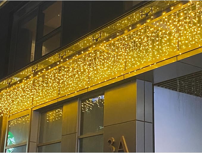 ZIMINGU Icicle Dripping Lights, 13FT 144 LEDs 8 Modes Christmas Connectable Twinkle Window Curtain Fairy Waterfall Diwali Ceiling String Lights for Outdoor Indoor Decorations (Warm White, 4X0.6M)