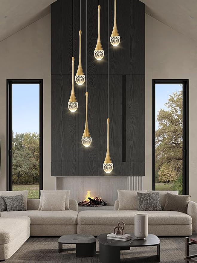 ykolupty H86 Pendant Lights Kitchen Island 6-Lights Pendant Chandelier for Dining Room Hallway Stairwell,LED Dimmable 2700K-6000K
