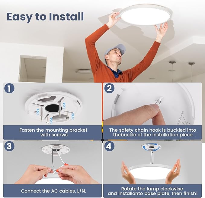 NIORSUN 12 inch Flush Mount LED Ceiling Light Fixture, Dimmable 3000K-6500K Adjustable Lights, Ultra Thin White Round Lamp, 24W Ceiling Lights for Hallway, Kitchen, Bedroom, 6 Pack