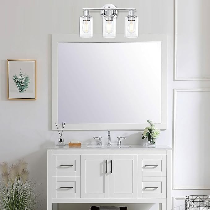 3-Light Chrome Bathroom Light Fixtures Over Mirror,Chrome Vanity Lights for Cabinet, 3 Bulb Bathroom Wall Sconce Light Fixture for Sink