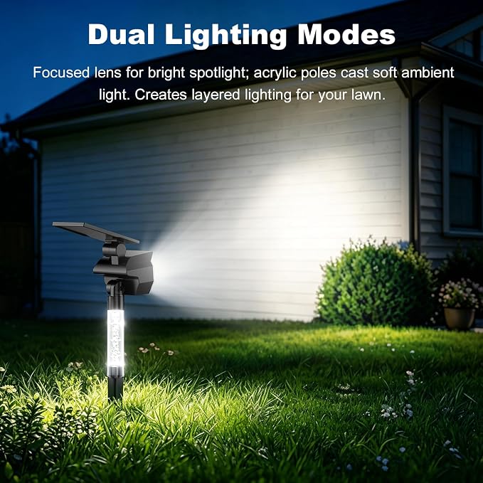 Solar Lights Outdoor Waterproof Spot Lights，IP65 Waterproof with Ambient Light Column & Adjustable Brightness,for Garden Yard Pathway Lawn (Cold White, 4 Pack)