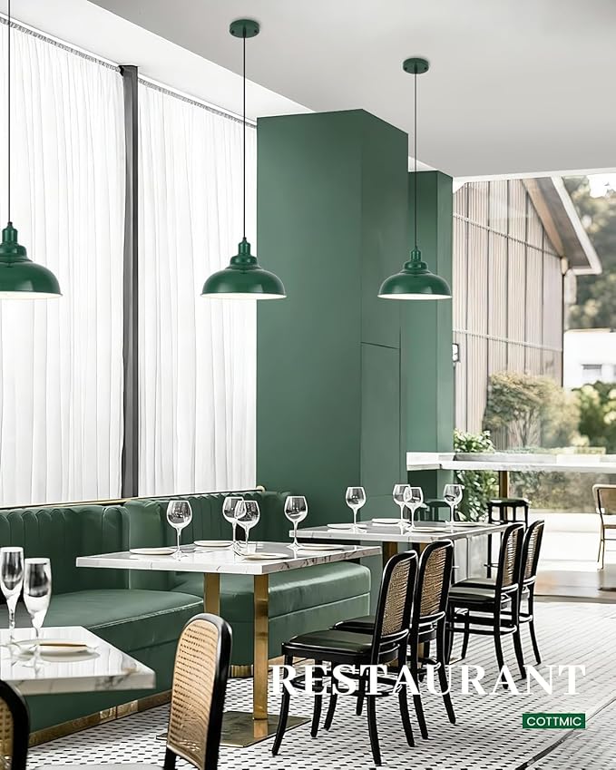 Green Pendant Light, Modern Pendant Light, 11.4in Farmhouse Pendant Lights Kitchen Island 2 Pack, Adjustable Height, Industrial Pendnat Lighting for Dining Room, Living Room, Hallway