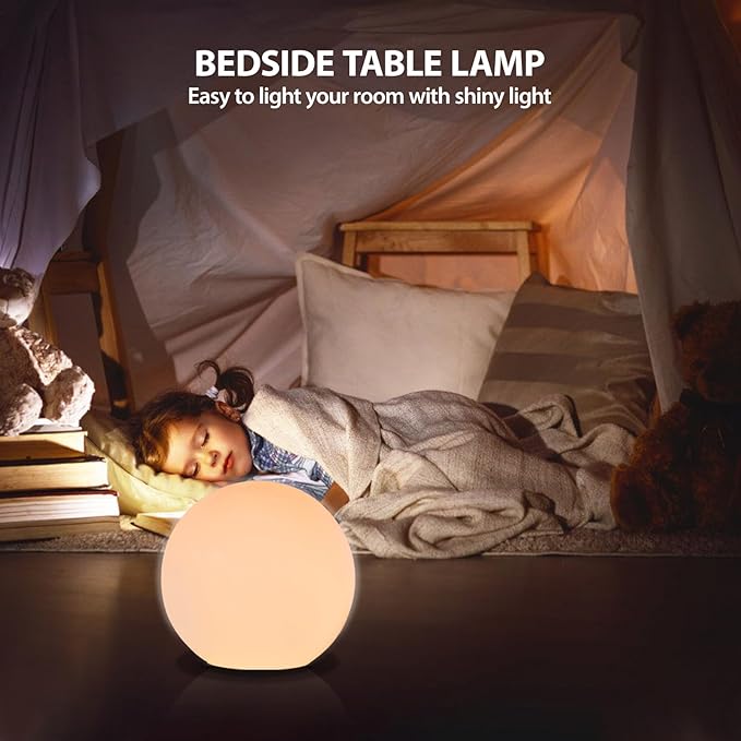 10 Inch Ball Table Lamp with Glass Shade, Ball Light Bookshelf Lamp for Bedroom, Dorm, Office and Bedroom Bookshelf Reading Decoration, Without Bulb