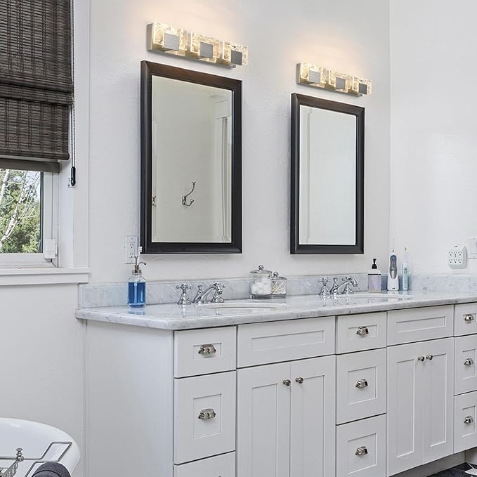 LED Bathroom Vanity Light: 24 Inch Brushed Nickel Acrylic Modern Lighting Fixtures - 3-Lights Contemporary Smoke Design Wall Lights Fixture Over Mirror 3000K