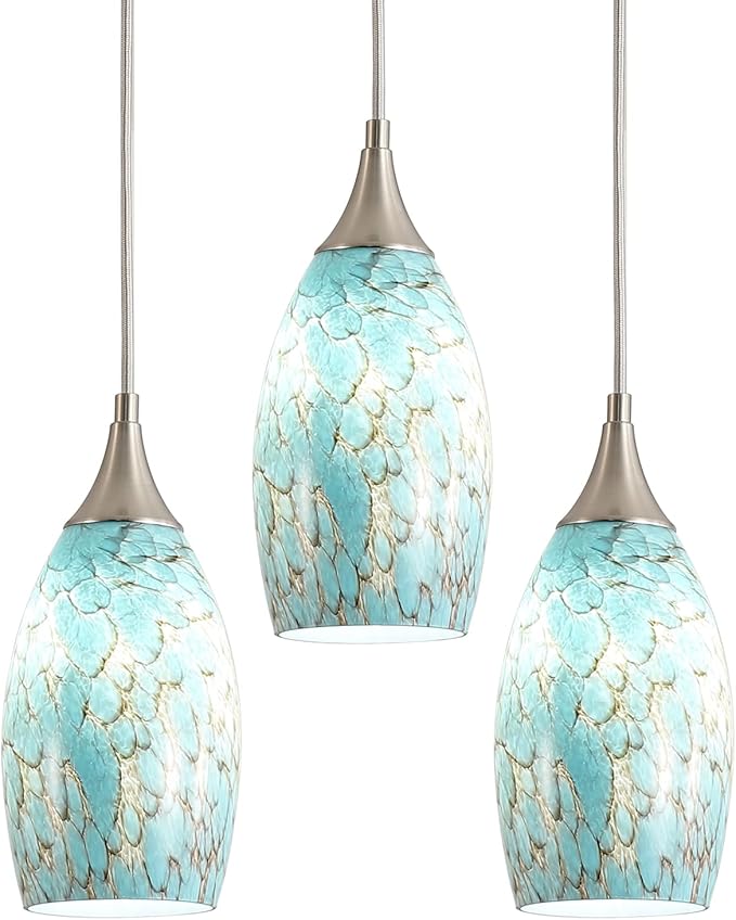 Kitchen Pendant Lighting for Island, Modern Edison Hanging Light with Handcrafted Art Glass, Adjustable Nylon Core Ceramic Holder Lighting Fixture Indoor for Dining Room, Entryway (Bulb Not Included)