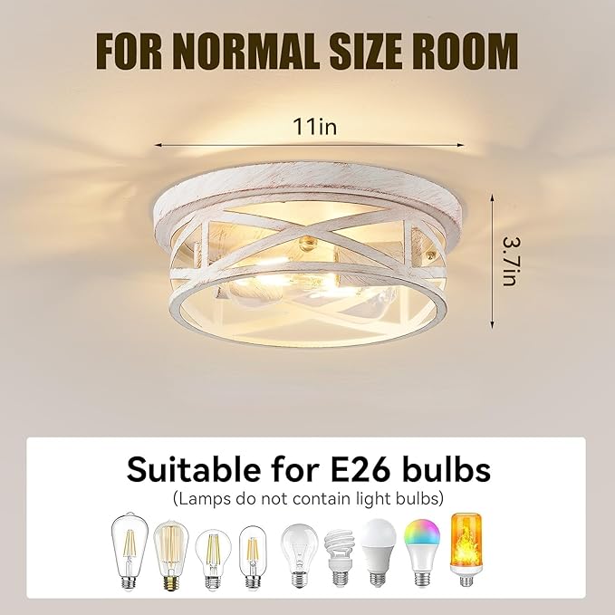 2-Pack Cage Flush Mount Ceiling Light Fixtures, Indoor Modern Close to Ceiling Mount Lights, White and Gold, E26 Base House Lights for Kitchen Bedroom Living Room