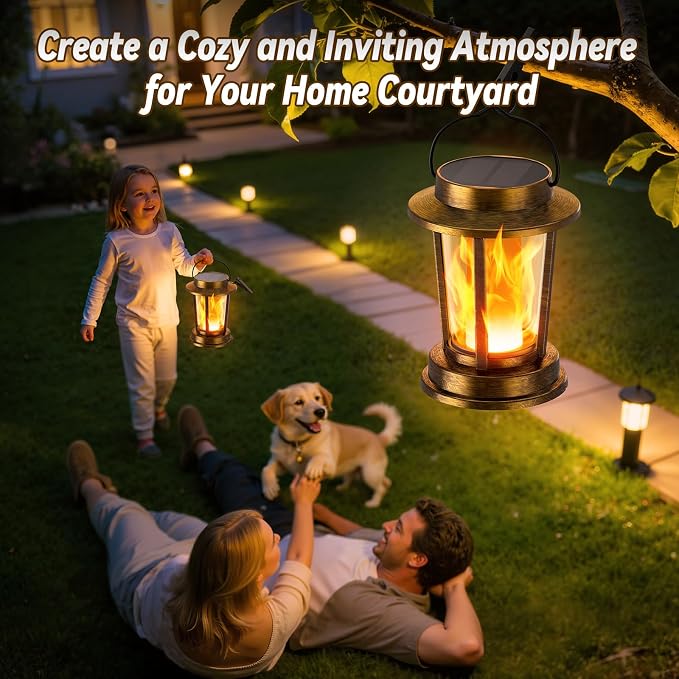 Solar Lanterns Outdoor Waterproof, Upgraded Flickering Flame Solar Lights Outdoor, Solar Powered Lanterns Decorative, Hanging Solar Lantern for Garden Yard Patio Path Porch Tree Decor 4 Pack(Copper)